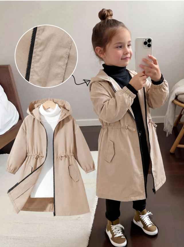 Young Girl Young Girl Casual Hooded Pocket Mid-Length Parka Autumn Jacket