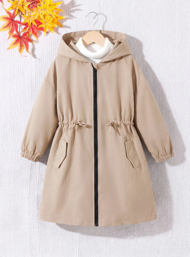 Young Girl Young Girl Casual Hooded Pocket Mid-Length Parka Autumn Jacket