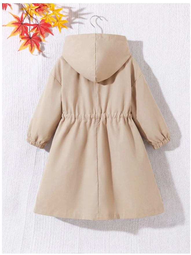 Young Girl Young Girl Casual Hooded Pocket Mid-Length Parka Autumn Jacket