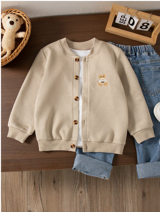 Casual Outgoing Fashion Solid Color Cartoon Embroidery Design Regular Fit Long Sleeve Jacket, Spring & Autumn