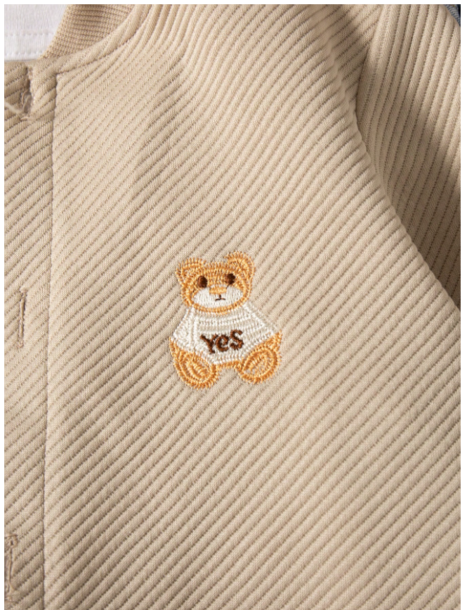 Casual Outgoing Fashion Solid Color Cartoon Embroidery Design Regular Fit Long Sleeve Jacket, Spring & Autumn