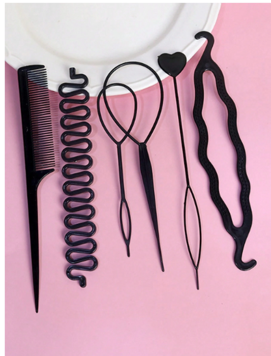 6pcs Hair Styling Tools For Girls, Topsy Tail Hair Tool Hair Loop + Hair Comb, Ideal Choice For Gifts