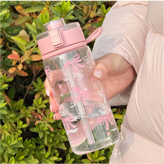 HILAKE 400/600/800ml Plastic Water Bottle – Sweet Pink Big Bow Design. Girly Pattern, Works As Portable Travel Cup, Outdoor On-The-Go Cup & Coffee Cup. A Premium Water Cup Essential For Office, Camping, Valentine's Day & Christm