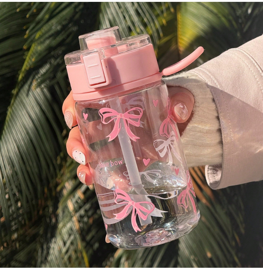 HILAKE 400/600/800ml Plastic Water Bottle – Sweet Pink Big Bow Design. Girly Pattern, Works As Portable Travel Cup, Outdoor On-The-Go Cup & Coffee Cup. A Premium Water Cup Essential For Office, Camping, Valentine's Day & Christm