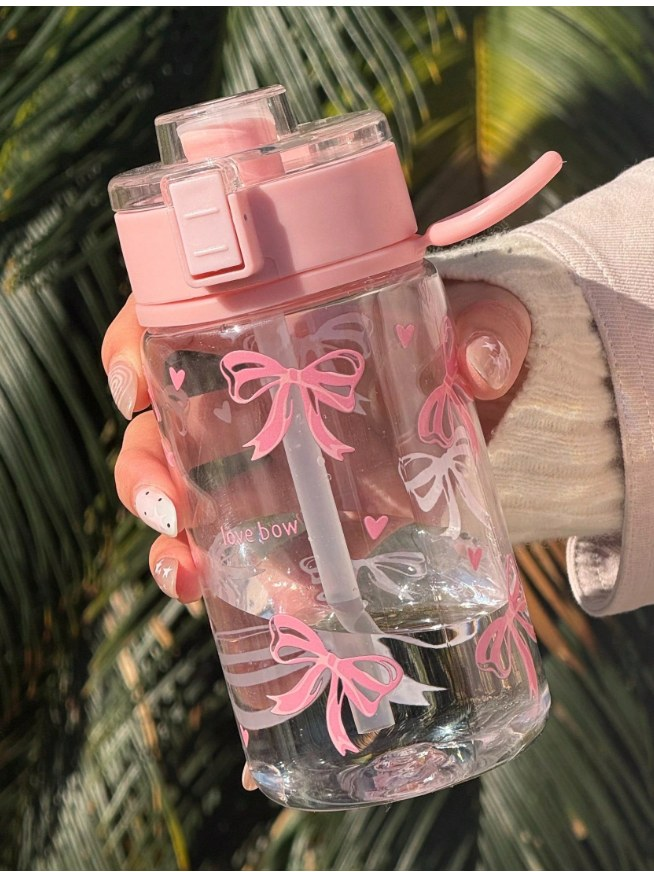 HILAKE 400/600/800ml Plastic Water Bottle – Sweet Pink Big Bow Design. Girly Pattern, Works As Portable Travel Cup, Outdoor On-The-Go Cup & Coffee Cup. A Premium Water Cup Essential For Office, Camping, Valentine's Day & Christm