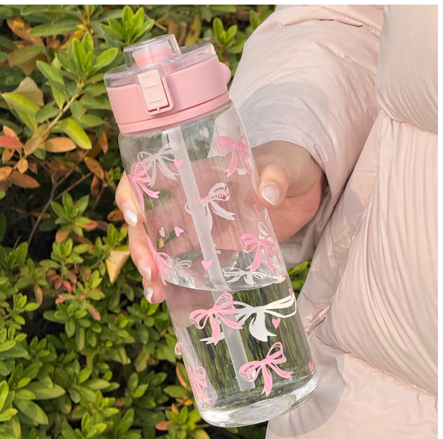 HILAKE 400/600/800ml Plastic Water Bottle – Sweet Pink Big Bow Design. Girly Pattern, Works As Portable Travel Cup, Outdoor On-The-Go Cup & Coffee Cup. A Premium Water Cup Essential For Office, Camping, Valentine's Day & Christm