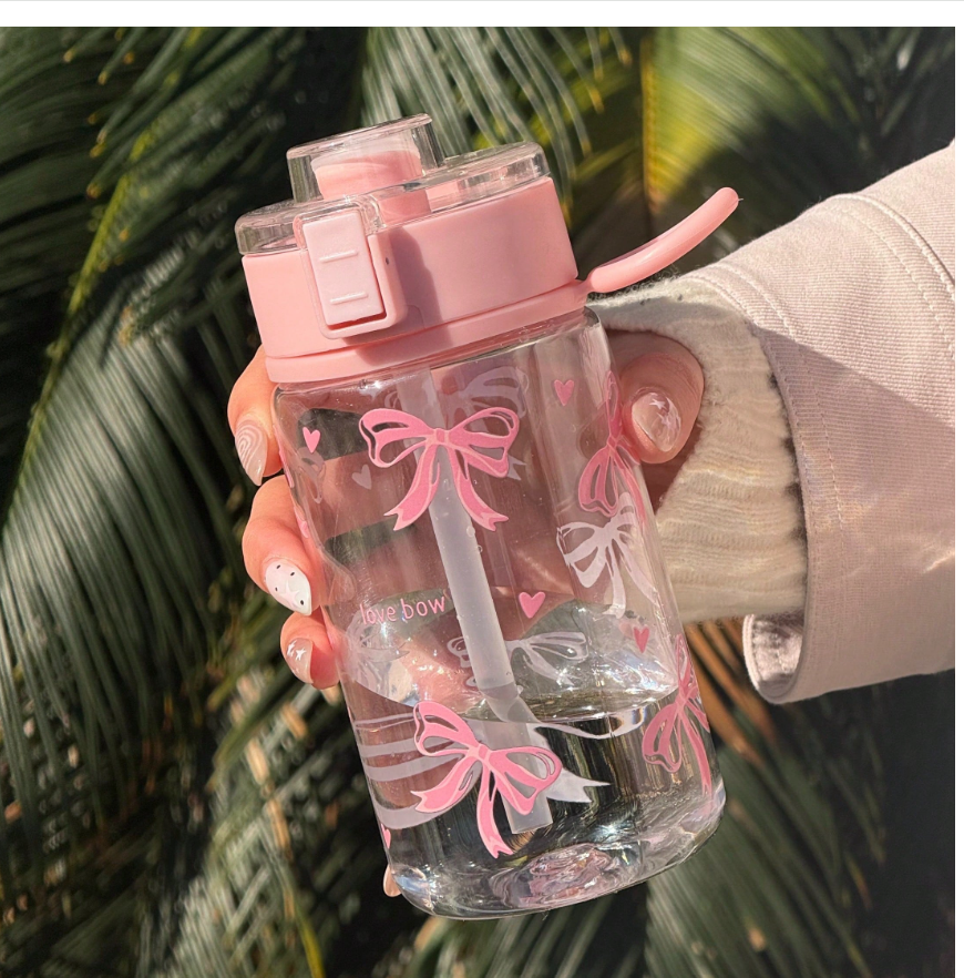 HILAKE 400/600/800ml Plastic Water Bottle – Sweet Pink Big Bow Design. Girly Pattern, Works As Portable Travel Cup, Outdoor On-The-Go Cup & Coffee Cup. A Premium Water Cup Essential For Office, Camping, Valentine's Day & Christm