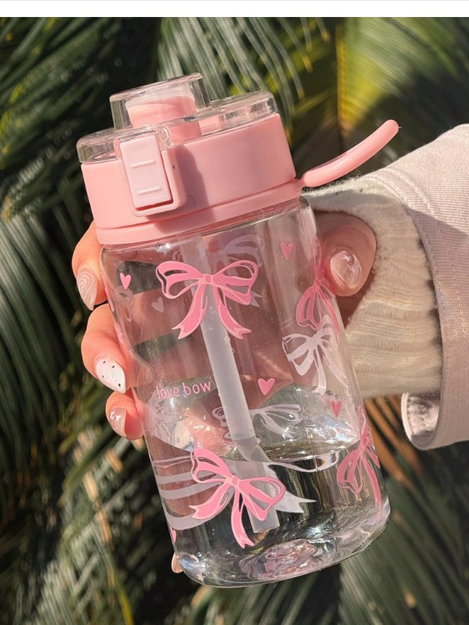 HILAKE 400/600/800ml Plastic Water Bottle – Sweet Pink Big Bow Design. Girly Pattern, Works As Portable Travel Cup, Outdoor On-The-Go Cup & Coffee Cup. A Premium Water Cup Essential For Office, Camping, Valentine's Day & Christm