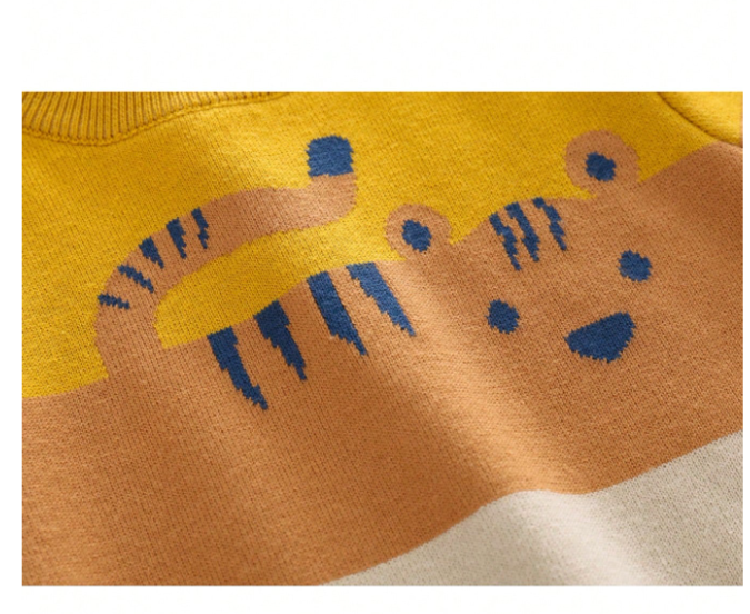 Young Boys Casual Colorblock Cartoon Animal Pattern Knitted Sweater, Autumn/Winter