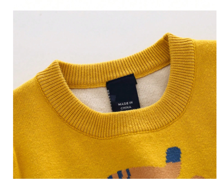 Young Boys Casual Colorblock Cartoon Animal Pattern Knitted Sweater, Autumn/Winter
