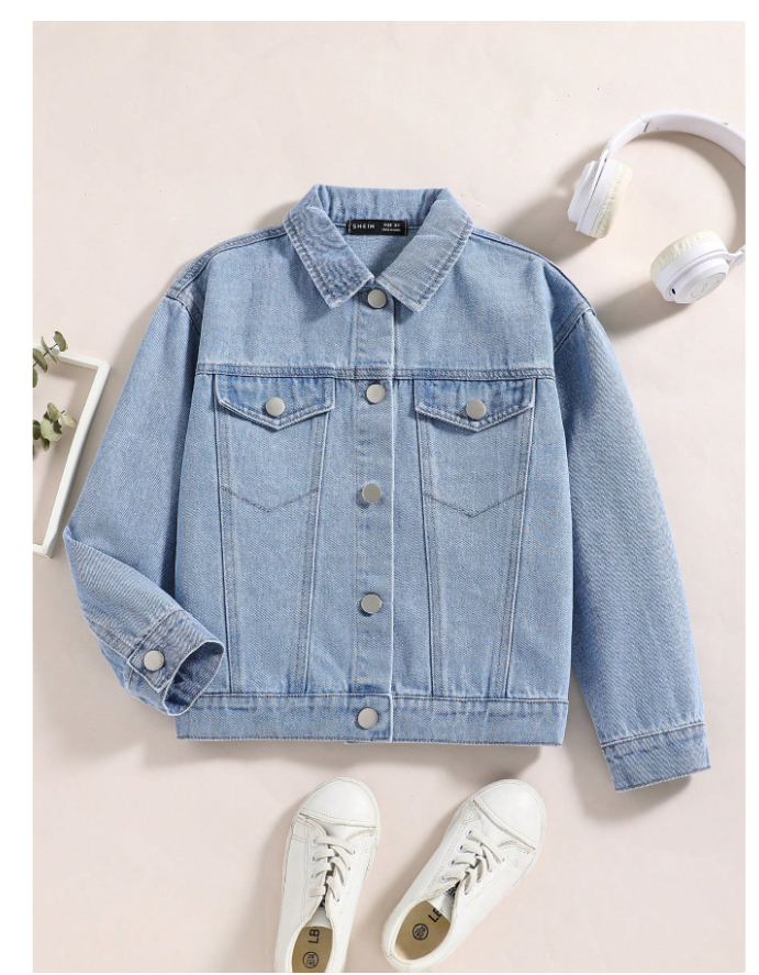 Tween Girl Butterfly & Slogan Graphic Denim Jacket,Holiday,Summer,Travel, School, Campus, College