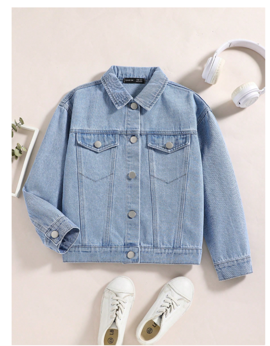 Tween Girl Butterfly & Slogan Graphic Denim Jacket,Holiday,Summer,Travel, School, Campus, College