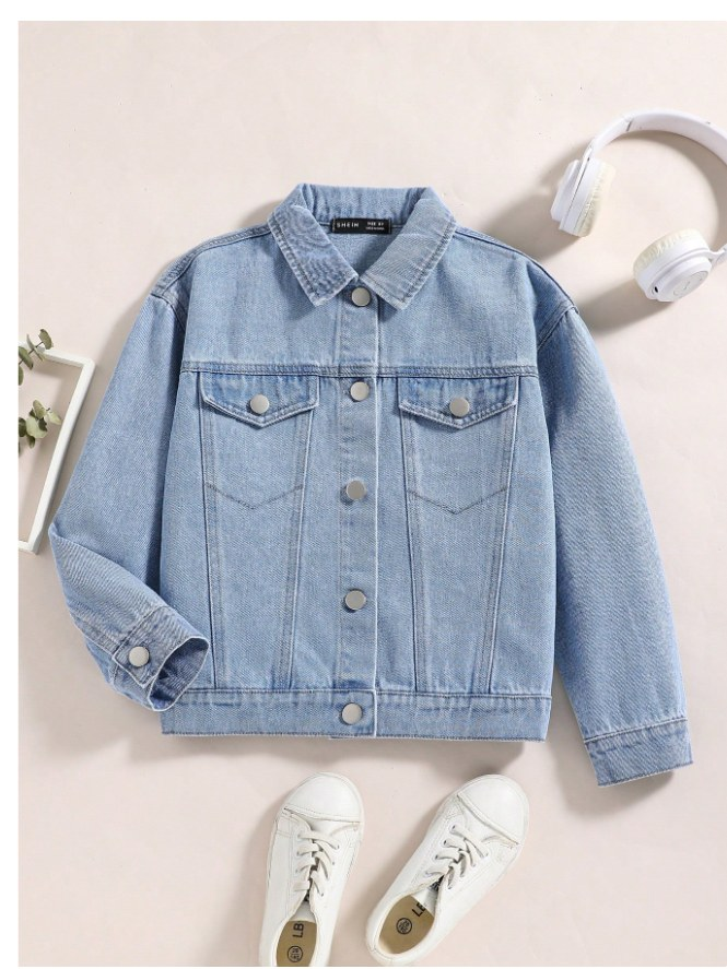 Tween Girl Butterfly & Slogan Graphic Denim Jacket,Holiday,Summer,Travel, School, Campus, College