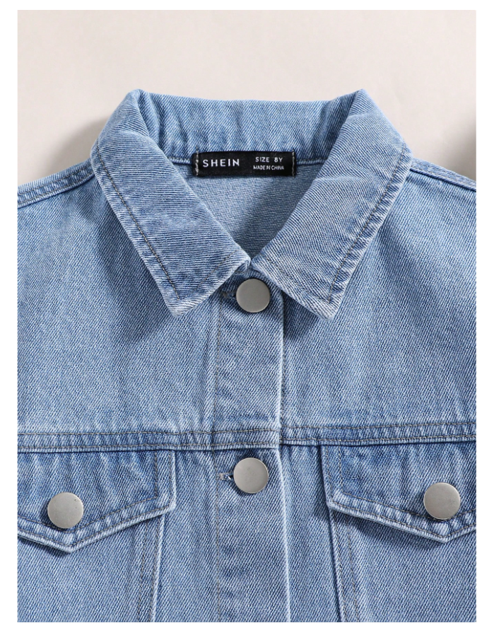 Tween Girl Butterfly & Slogan Graphic Denim Jacket,Holiday,Summer,Travel, School, Campus, College