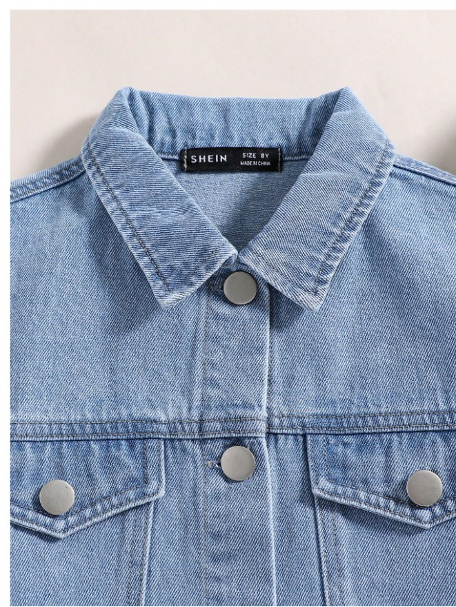 Tween Girl Butterfly & Slogan Graphic Denim Jacket,Holiday,Summer,Travel, School, Campus, College