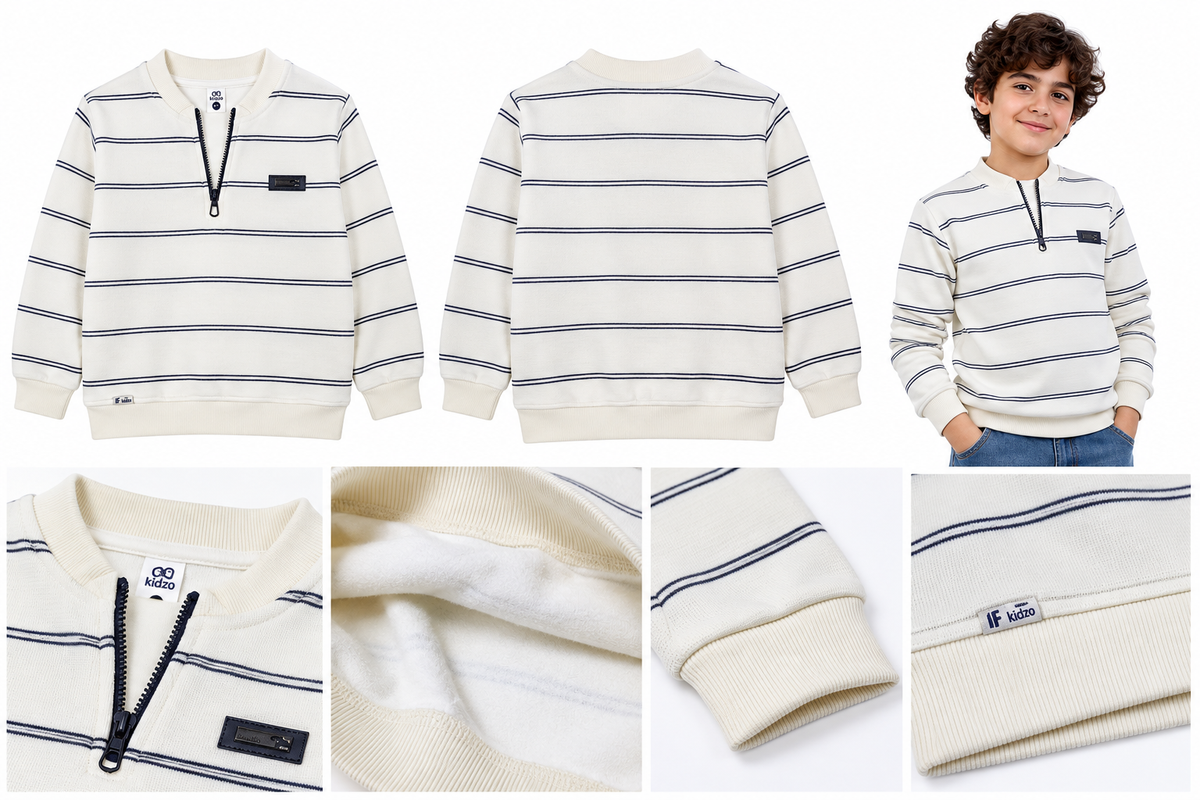 Kids Striped Half-Zip Sweatshirt - Kidzo Z1185C