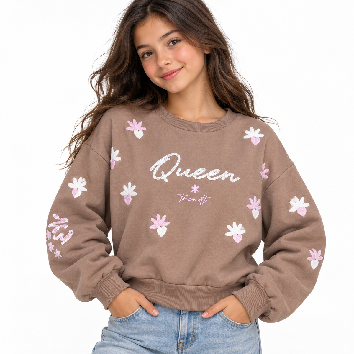 Girls Queen Embroidered Sweatshirt