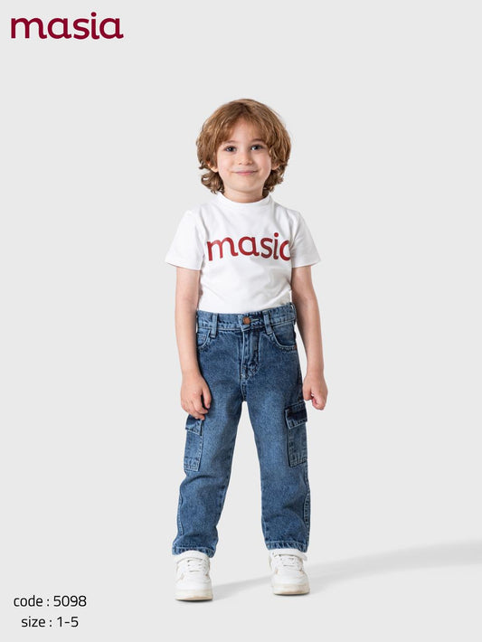 Boys Medium Wash Cargo Pocket Denim Jeans