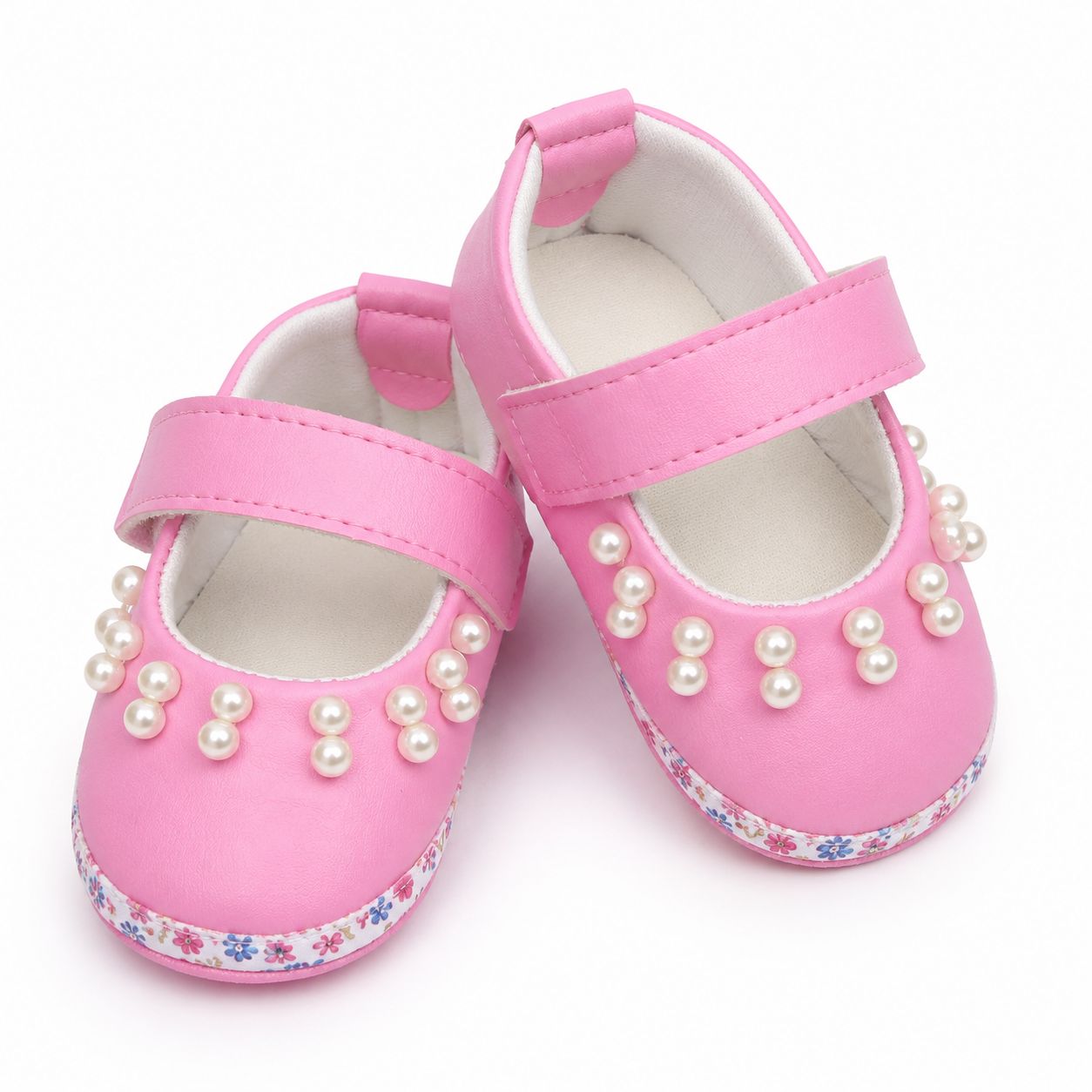 Classic baby girls’ black dress shoes with pearl embellishmen