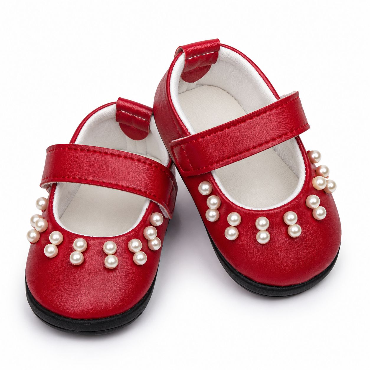 Classic baby girls’ black dress shoes with pearl embellishmen