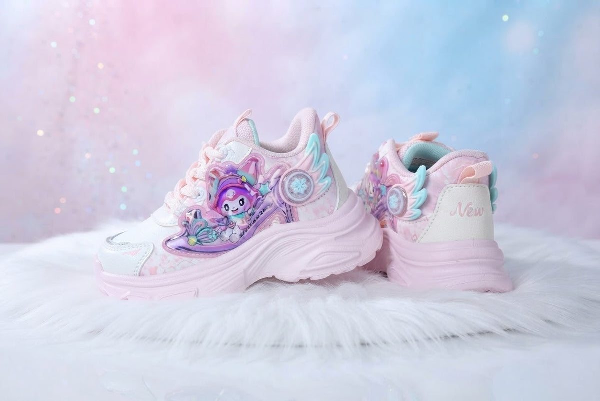 Girls’ Cartoon Butterfly Sneakers – Lavender & White