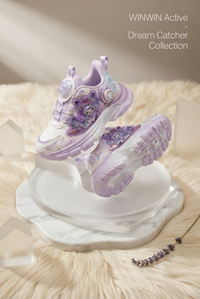 Girls’ Cartoon Butterfly Sneakers – Lavender & White