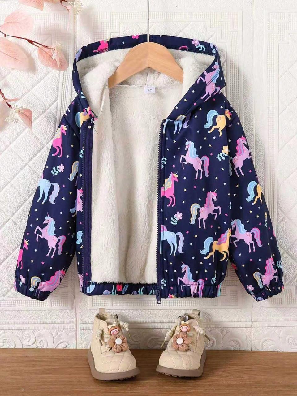Toddler Unicorn Print Warm Hooded Jacket