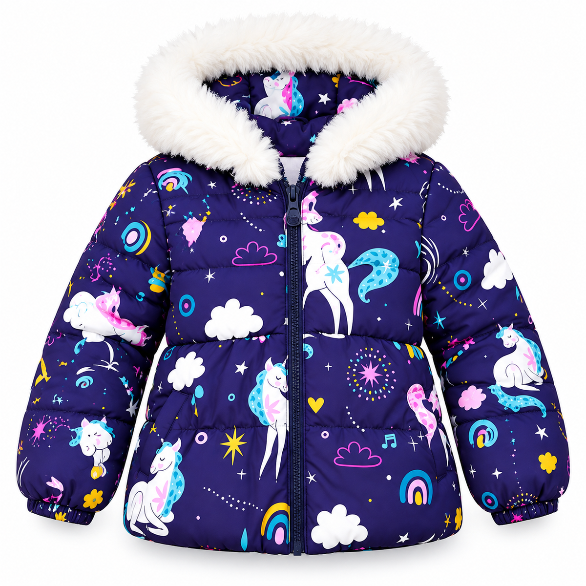 Navy Unicorn Jacket with Fur Hood - Kids Story 8003