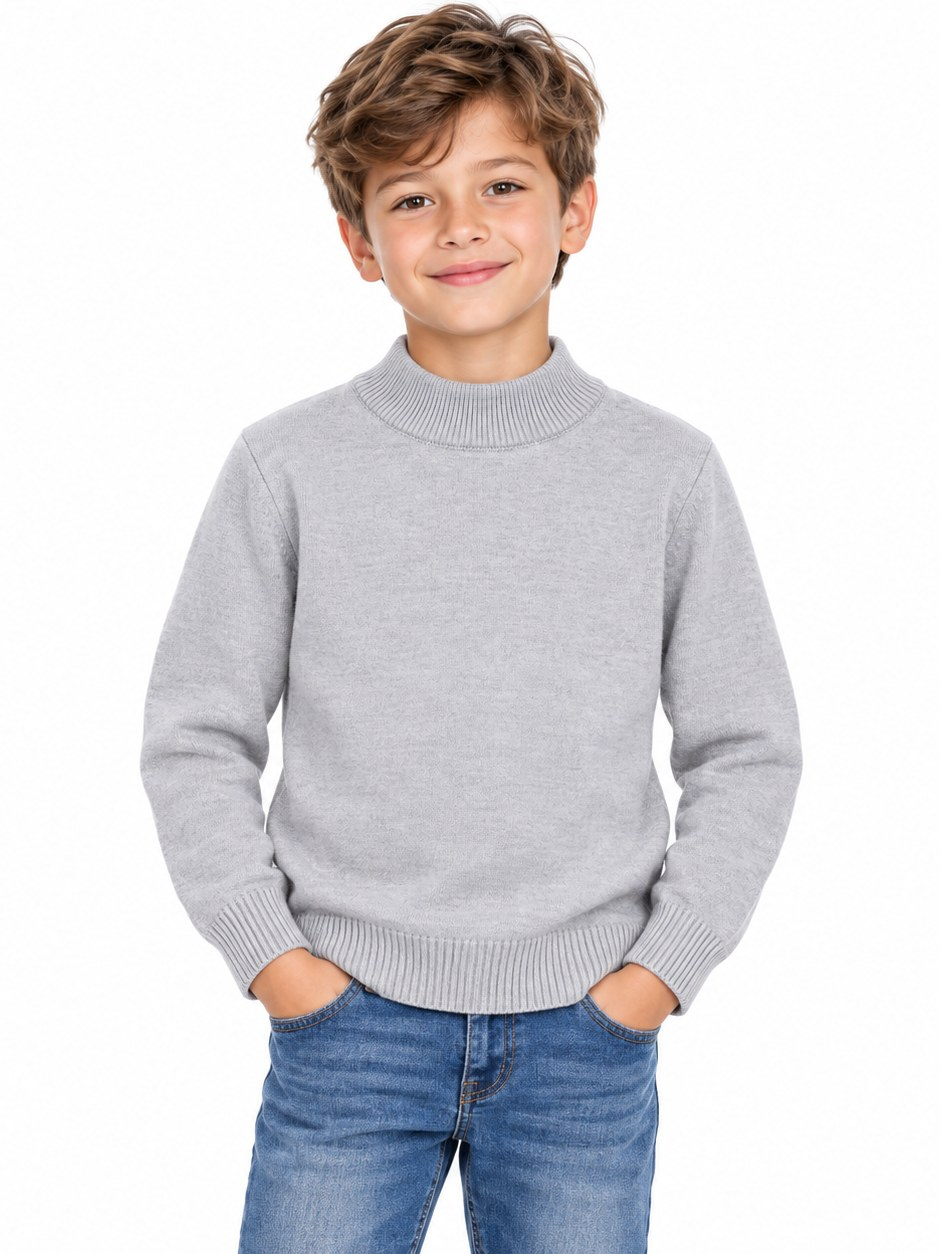 Kids Basic Fine-Knit Long Sleeve Pullover – Mock Ne