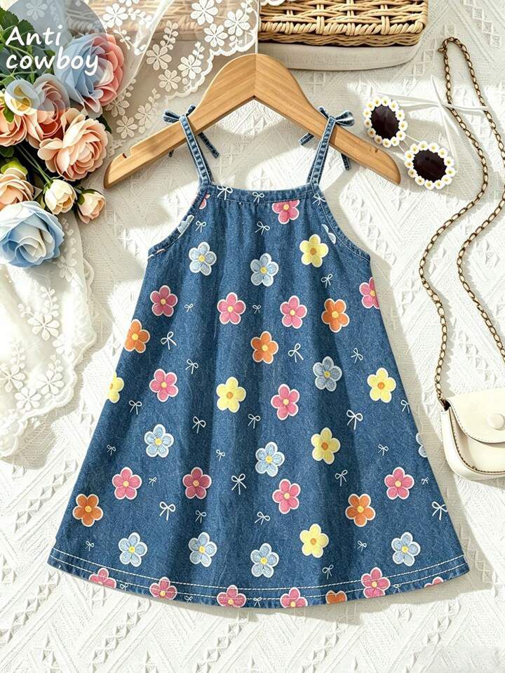 Girl Floral Denim Dress