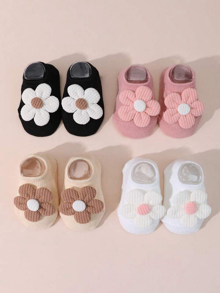 Girl 4 Pairs  Floral Anti-Slip Floor Socks