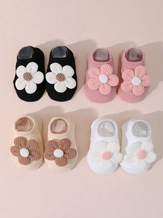 Girl 4 Pairs  Floral Anti-Slip Floor Socks
