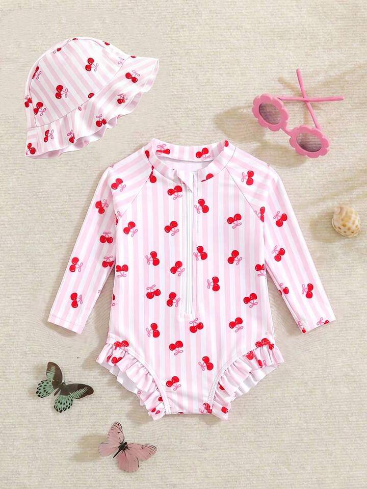 Girl Cherry Ruffle Swimwear