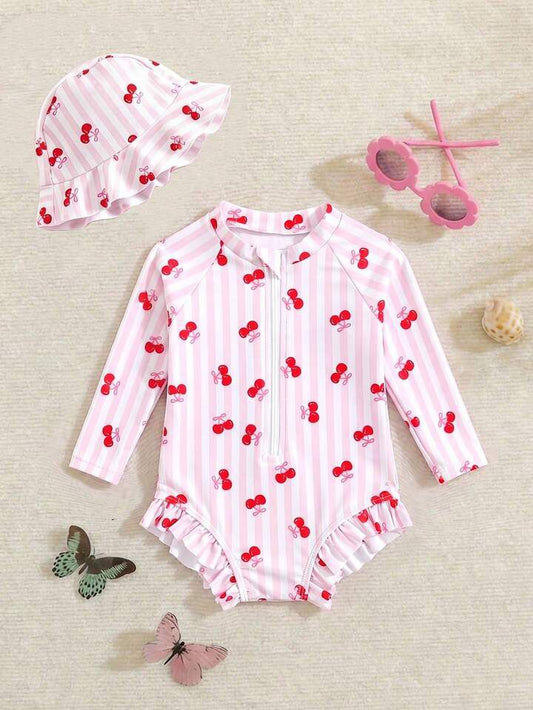 Girl Cherry Ruffle Swimwear