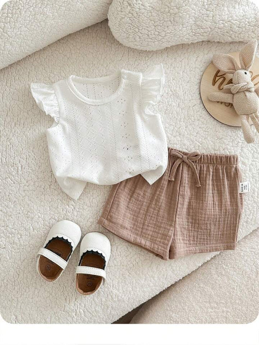 1-Piece Summer Cute White Top And Shorts Set