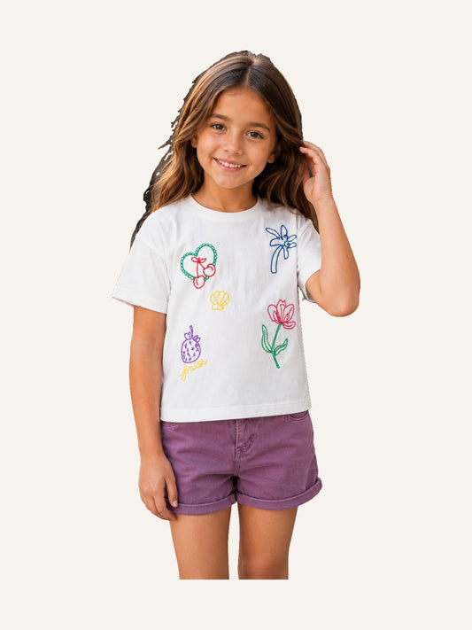 Girls' white cotton T-shirt