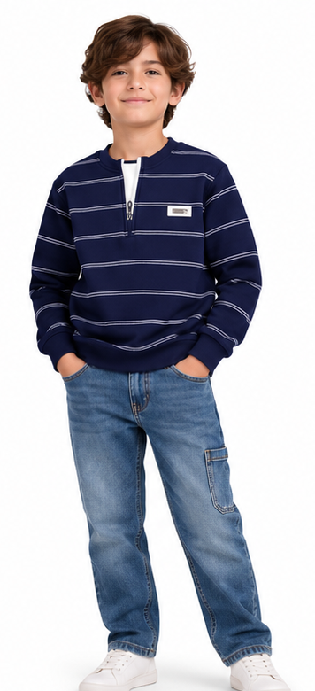 Kids Striped Half-Zip Sweatshirt - Kidzo Z1185C