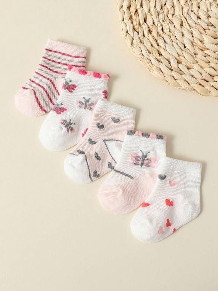Girl 5 Pairs Butterfly Heart Socks
