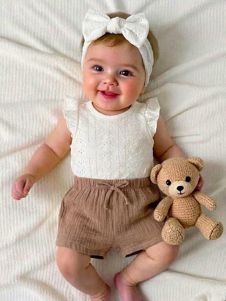 1-Piece Summer Cute White Top And Shorts Set