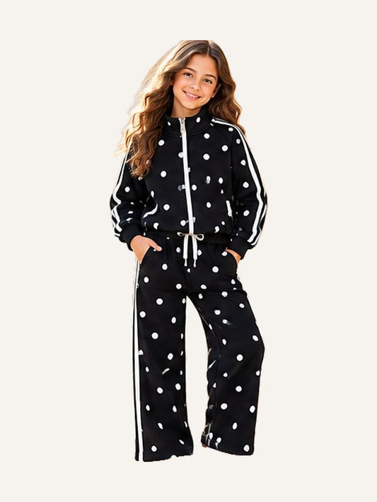 Girls Polka Dot Fleece suit Set - Black