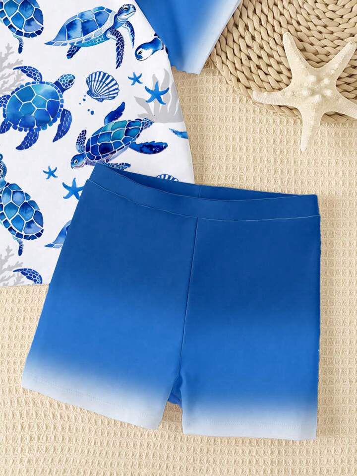 Boy  Neck Short Sleeve T-Shirt And Shorts Swimsuit