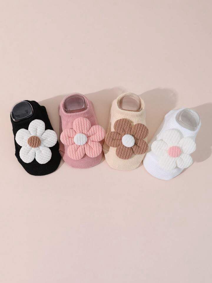 Girl 4 Pairs  Floral Anti-Slip Floor Socks