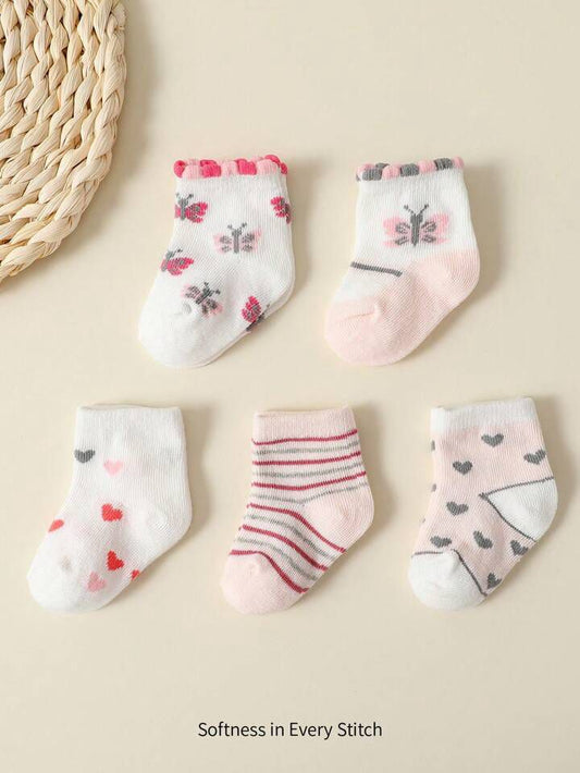 Girl 5 Pairs Butterfly Heart Socks