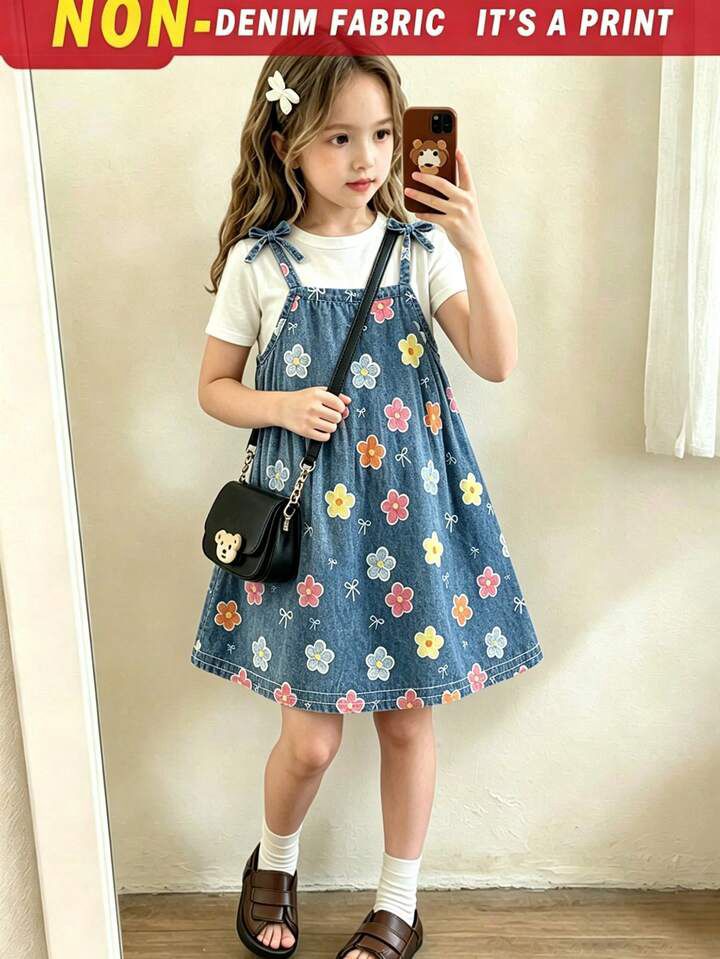 Girl Floral Denim Dress