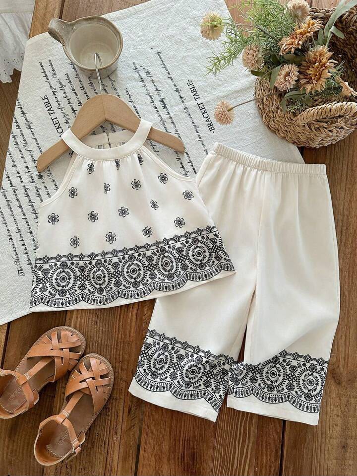 Girl Floral Casual  Top And Pants Set