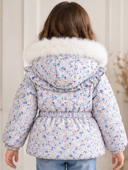 Floral Jacket with Bunny-Ear Fur Hood - Kids Story 8800
