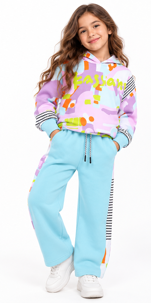 Girls Oversized Fleece Hoodie & Wide-Leg Pants Set WL0112