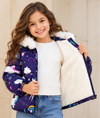 Navy Unicorn Jacket with Fur Hood - Kids Story 8003