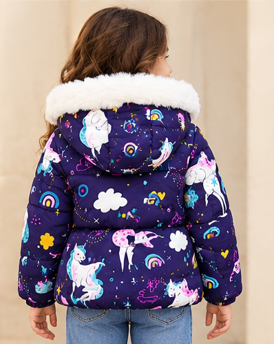Navy Unicorn Jacket with Fur Hood - Kids Story 8003