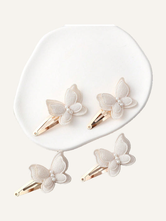 4pcs Pearl Butterfly Hair Clips, 3D Side Bangs Clips, French Elegant Hair Accessories, Versatile Photo Props